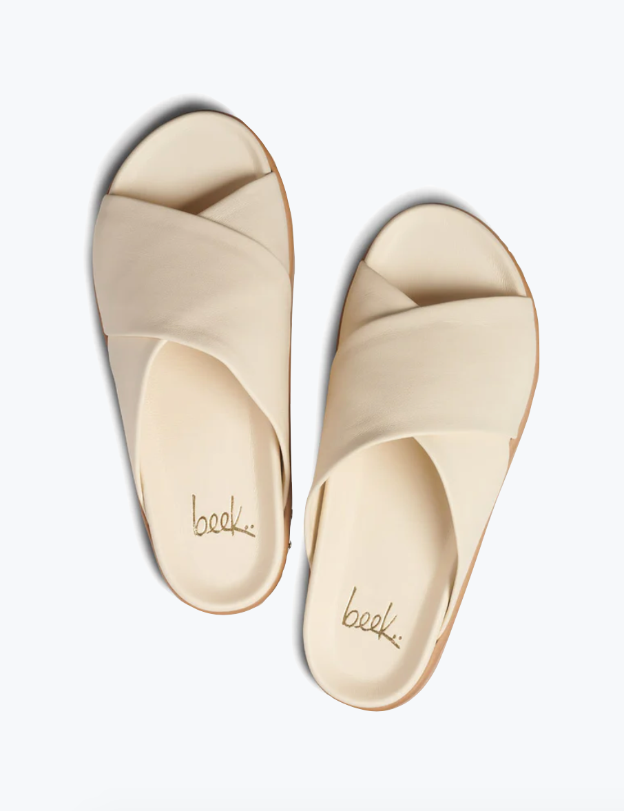 Beek womens Hen Platform Slide Leather Sandal eggshell white