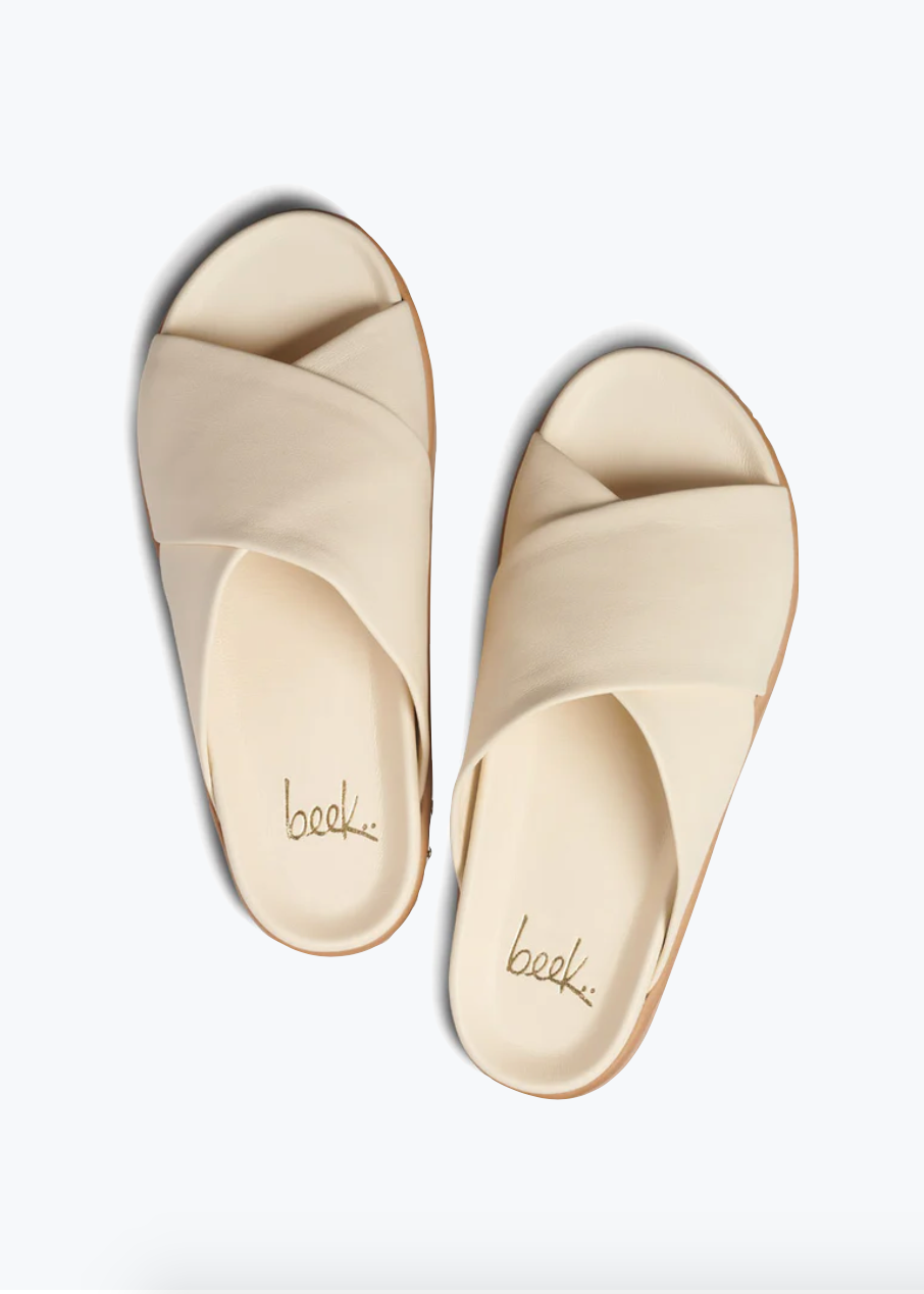 Beek womens Hen Platform Slide Leather Sandal eggshell white