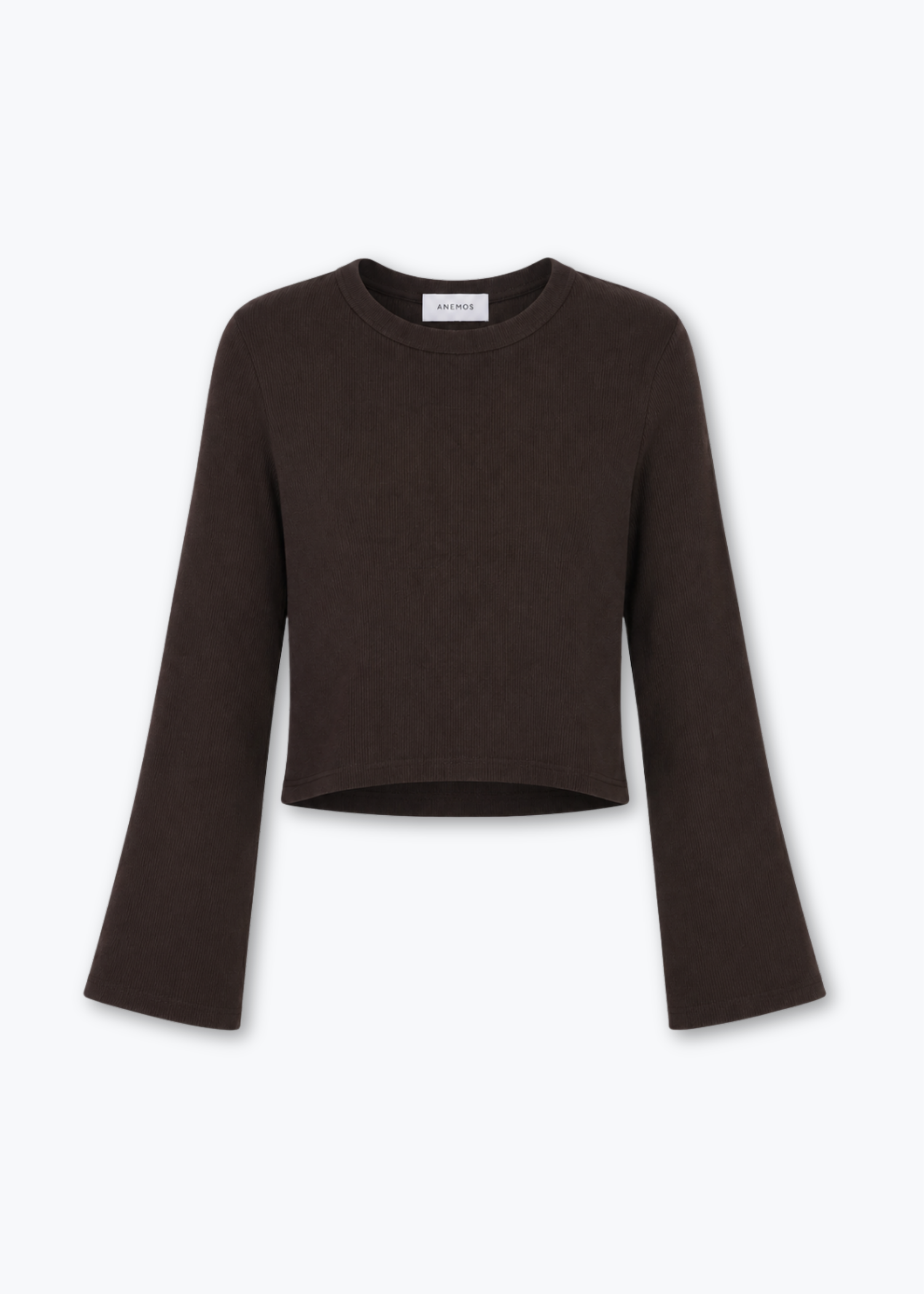 Bell Sleeve Rib Knit Boxy Crop Top in Espresso