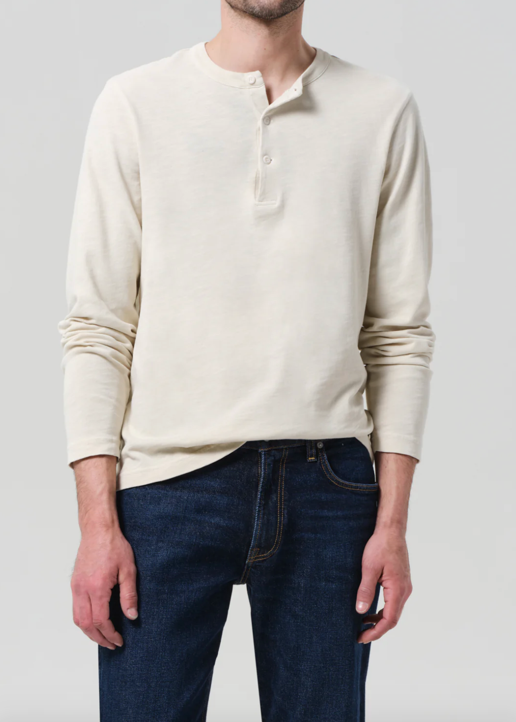 Three Button Henley in Ecru