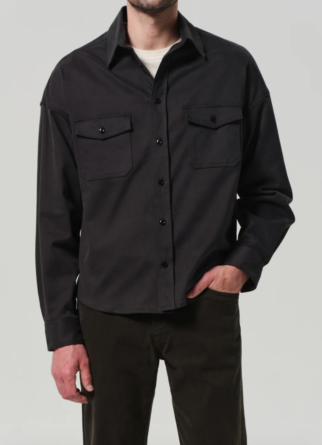 Shigoto Shirt Jacket in Grey Green