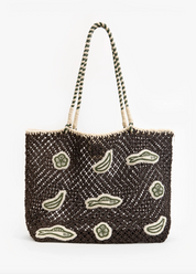 Clare V. womens L'Été Tote in Chocolate Multi Applique