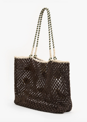 back of Clare V. womens L'Été Tote in Chocolate Multi Applique