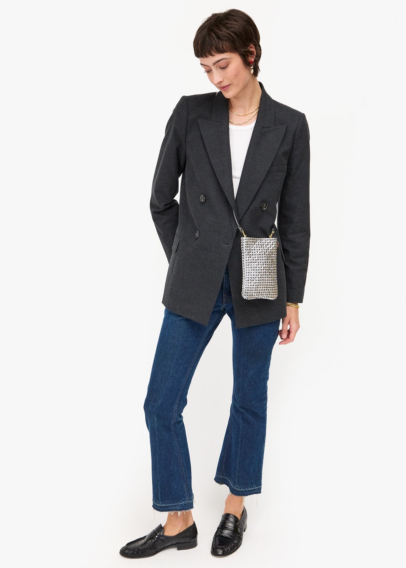 Poche Crossbody Bag in Silver Woven Étoile
