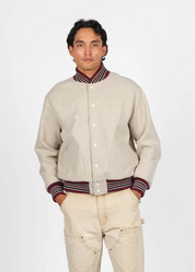 person wearing dehen 1920 mens 60's Club Jacket in Vanilla Bean wool