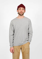 person wearing dehen 1920 Heavy Duty Long Sleeve Tee in Heather Grey