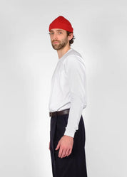 person wearing dehen1920 mens Heavy Duty Long Sleeve Tee in White