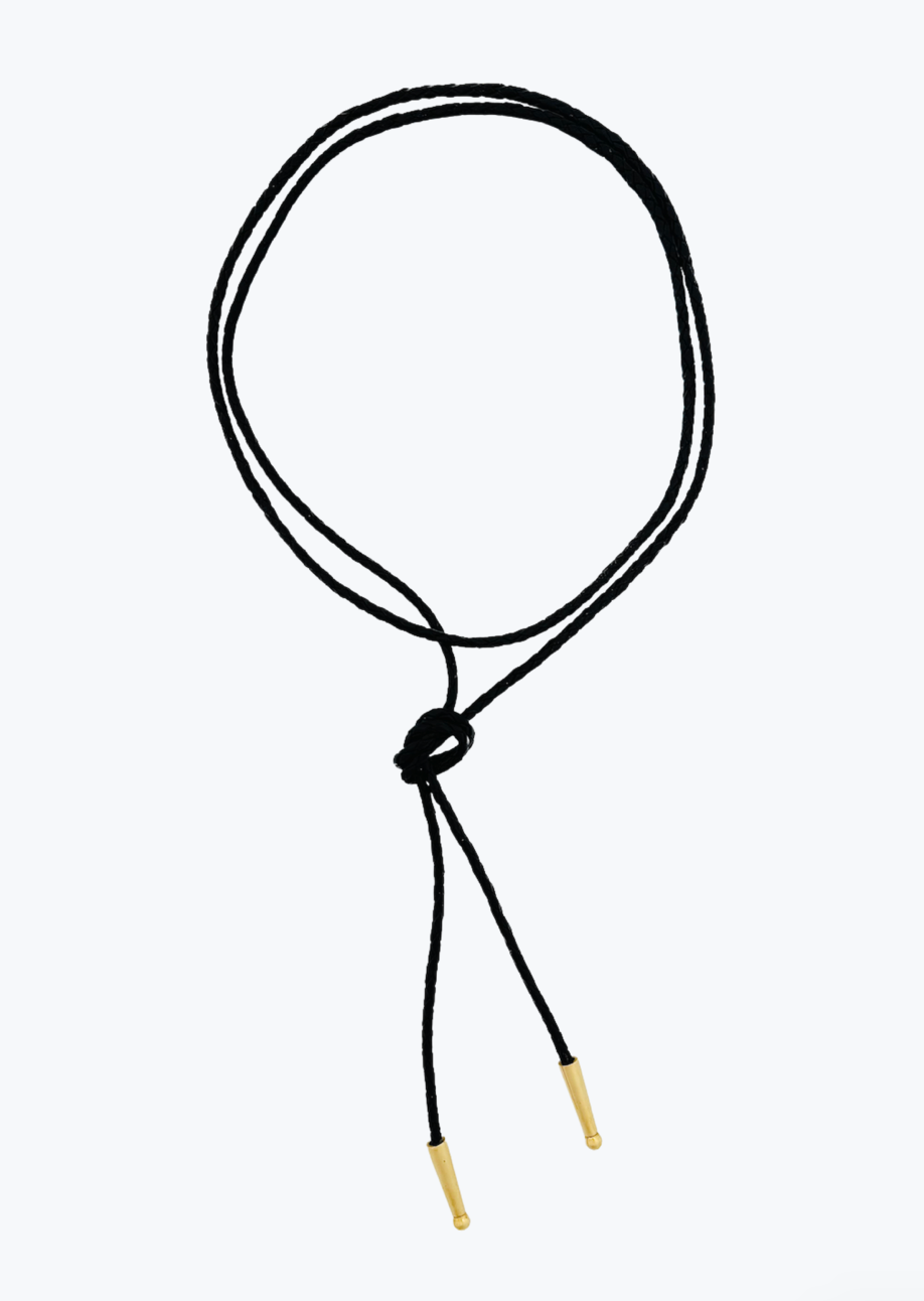 Gold and Leather Lasso Necklace in Black