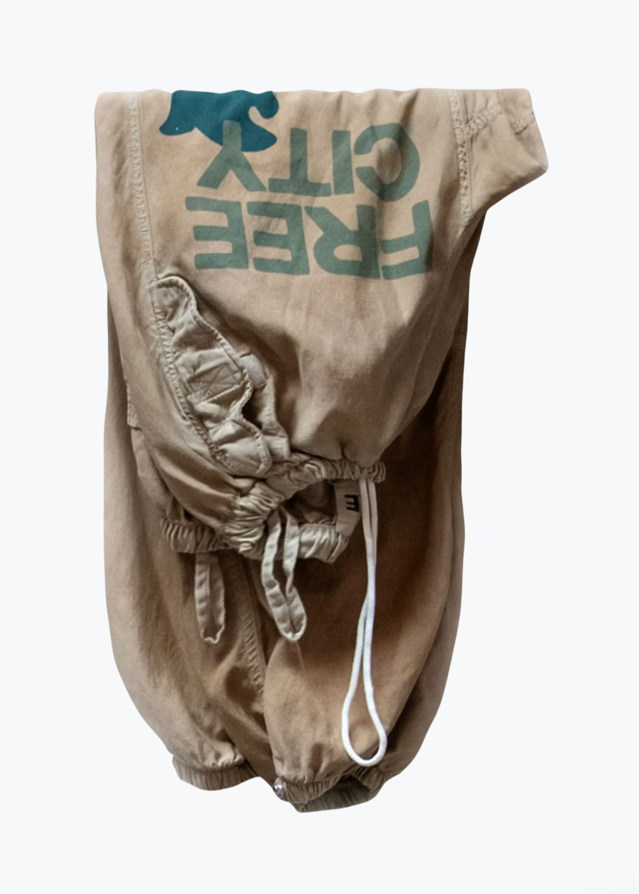 freecity womens Flap/Snap Satin Airjump Pants in Golden tan