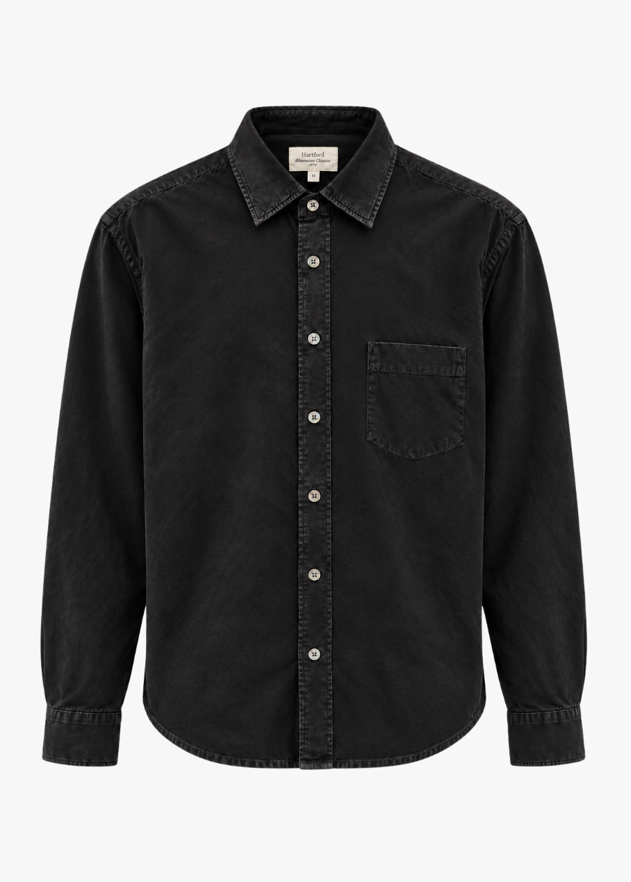 HARTFORD MENS Paul Pat TENCEL COTTON LINEN Shirt in Carbon BLACK