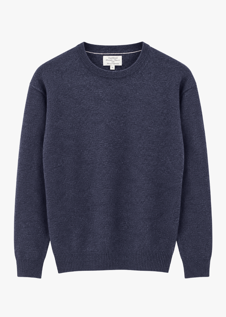 HARTFORD mens Crew indigo Blue Wool & Cashmere Sweater