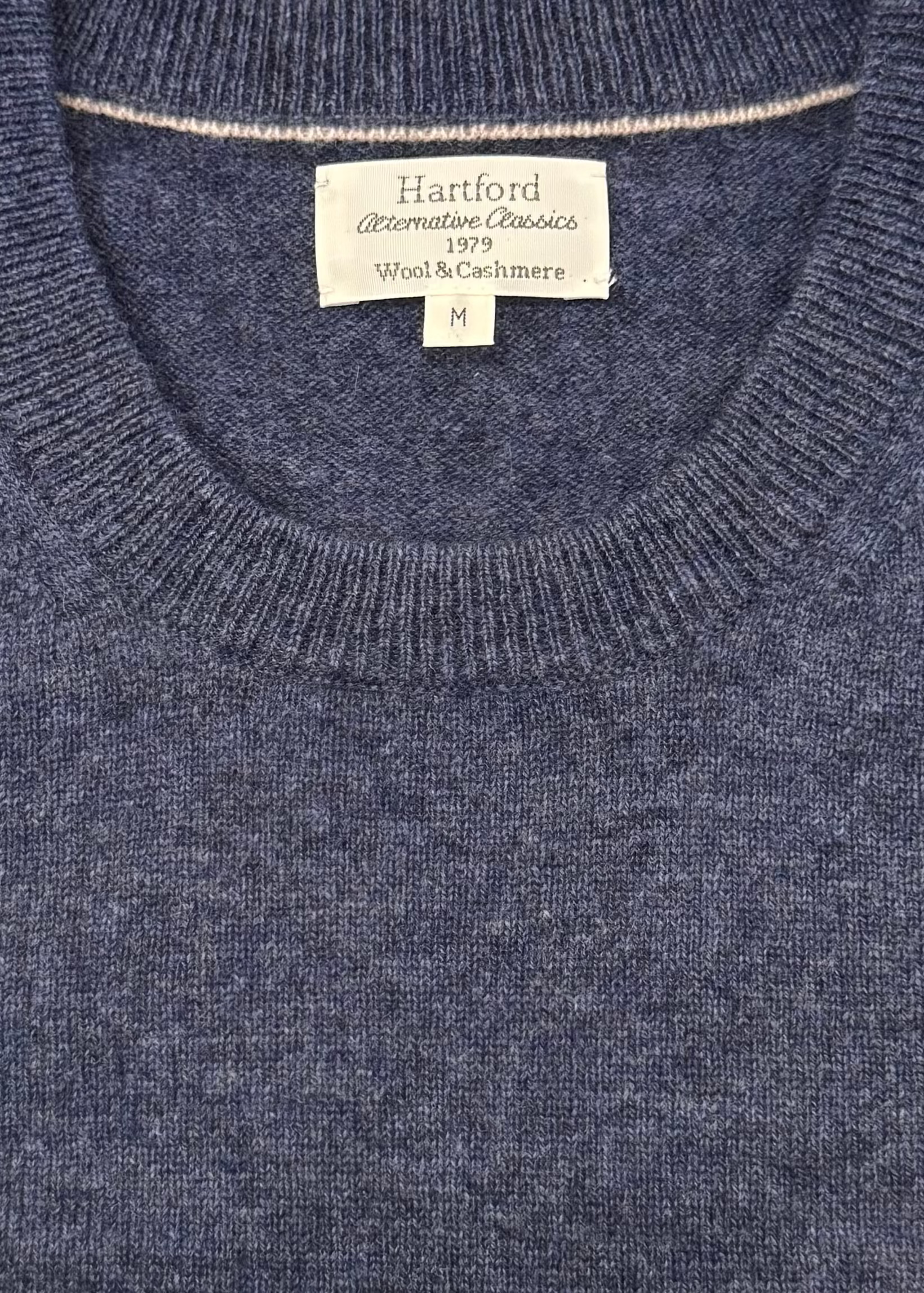 HARTFORD mens Crew indigo Blue Wool & Cashmere Sweater