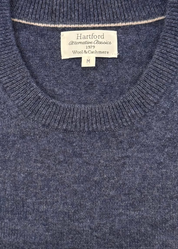 HARTFORD mens Crew indigo Blue Wool & Cashmere Sweater