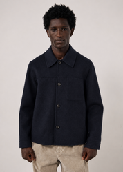 person wearing HARTFORD mens wool Dary Jacket in Navy