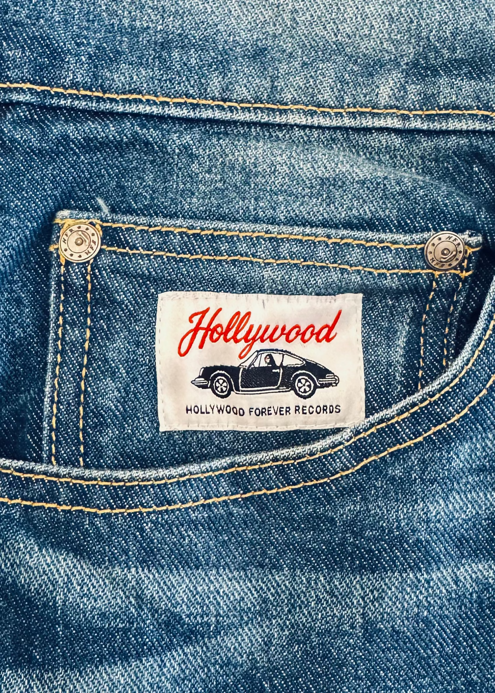 Hollywood Forever Records one of a kind Zeppelin leather Patchwork Denim Jeans