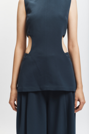 Izzi Crepe Cutout Bouse, Navy