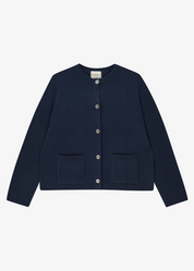 Cashmere Heavy Crew Cardigan in Navy