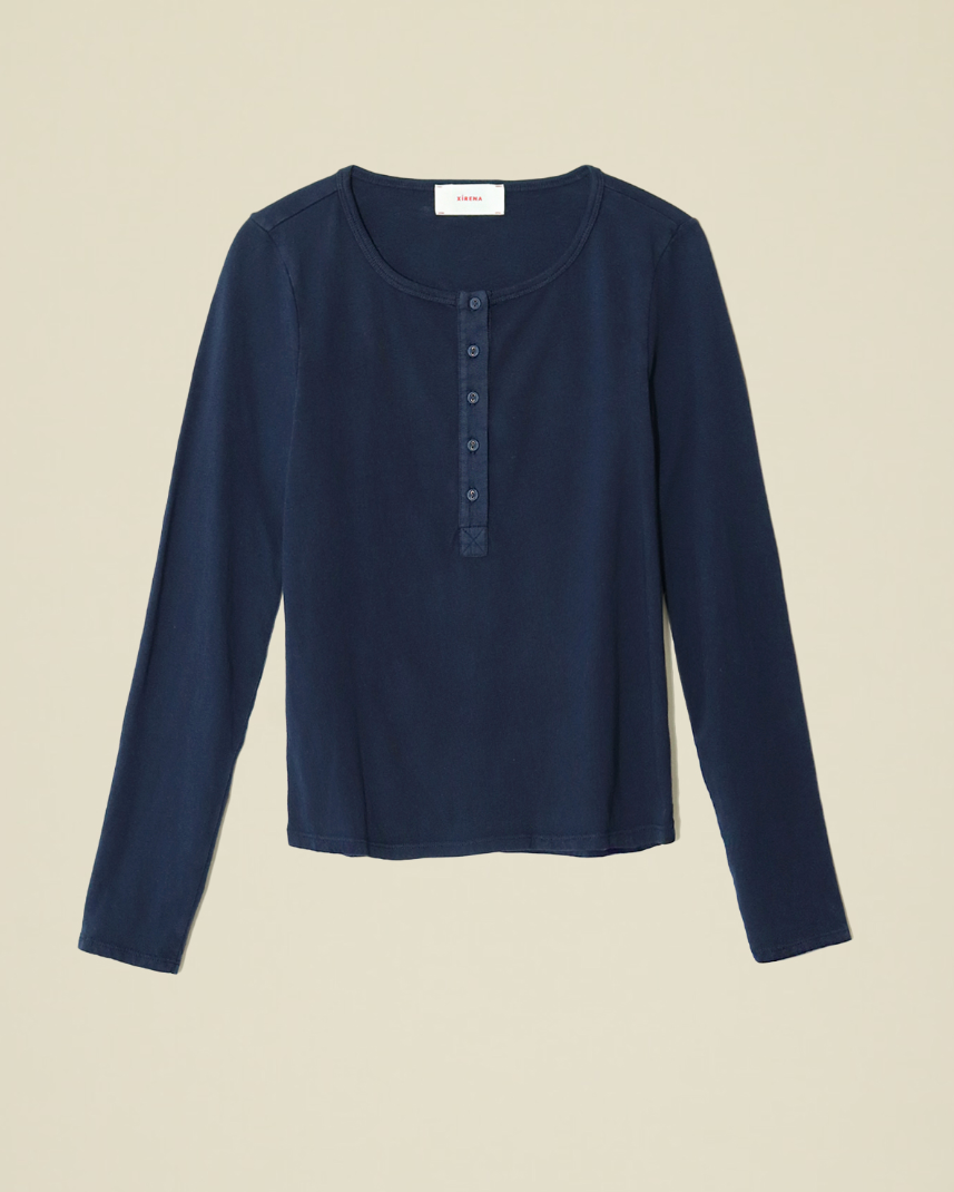Langley Long Sleeve Henley Tee in Concord Blue
