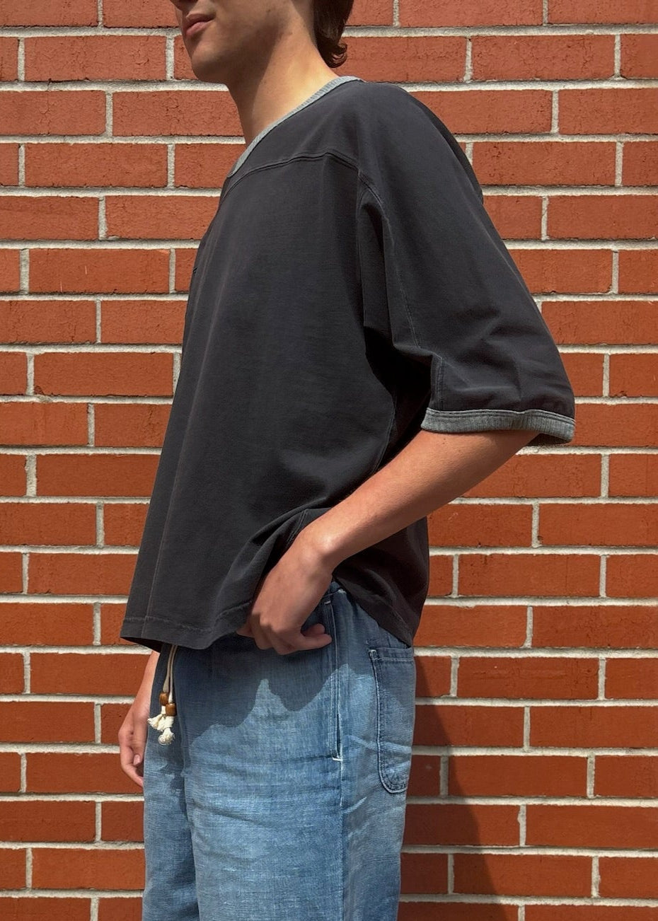 Community Football Ringer Tee in Washed Black