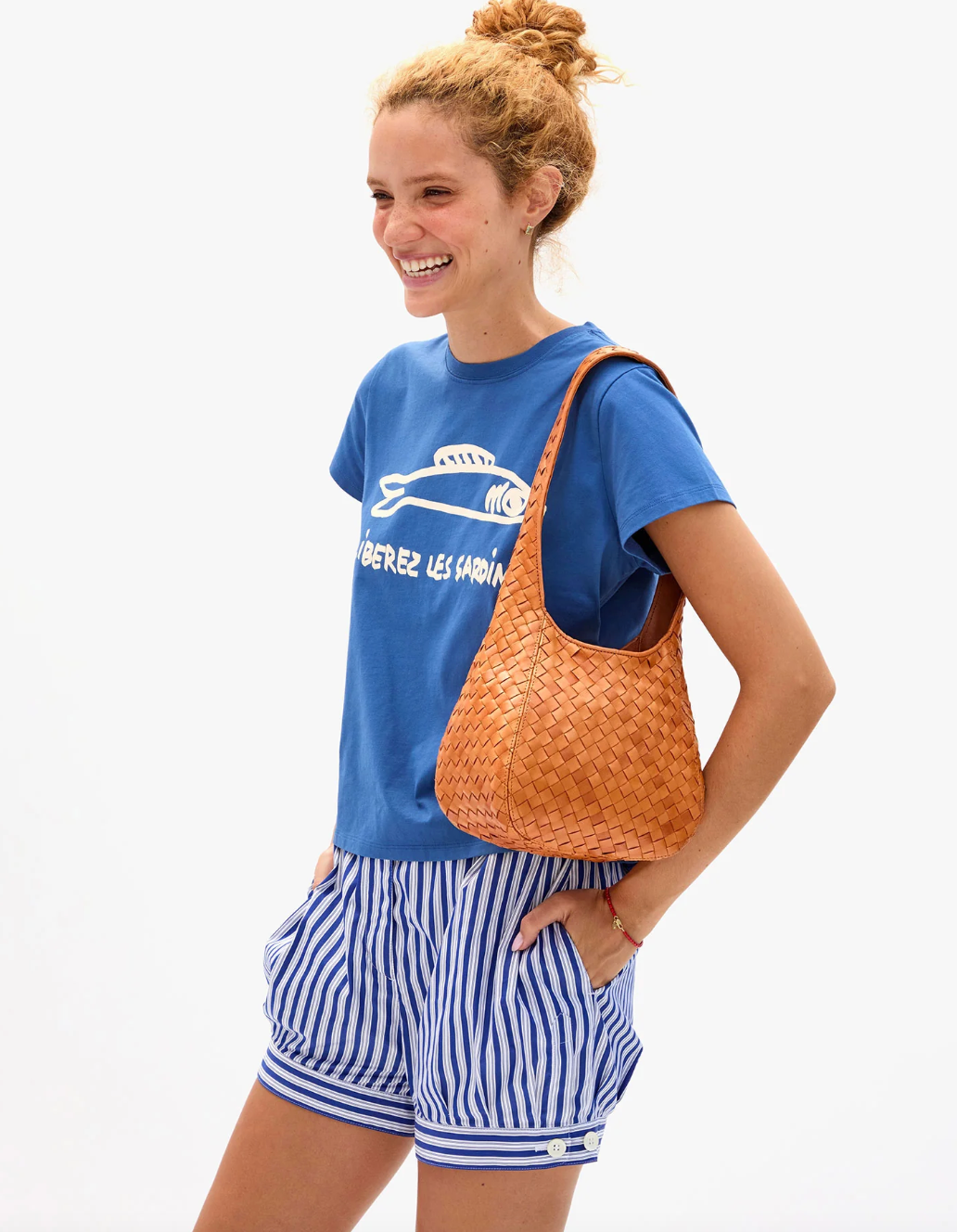 woman wearing the Petit Bando in Natural Woven Diagonal
