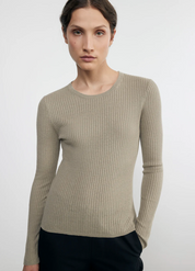 Linen Cotton Long Sleeve Sweater Tee in Ash