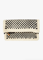 Foldover Clutch with Tabs in Black & White Checker