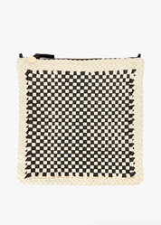 Foldover Clutch with Tabs in Black & White Checker
