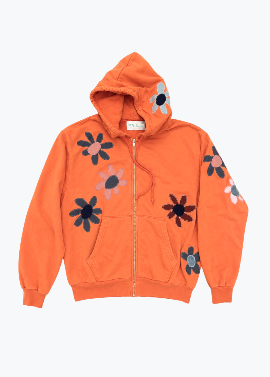 One-of-a-Kind Scattered Flower Zip-Up Hoodie in Orange
