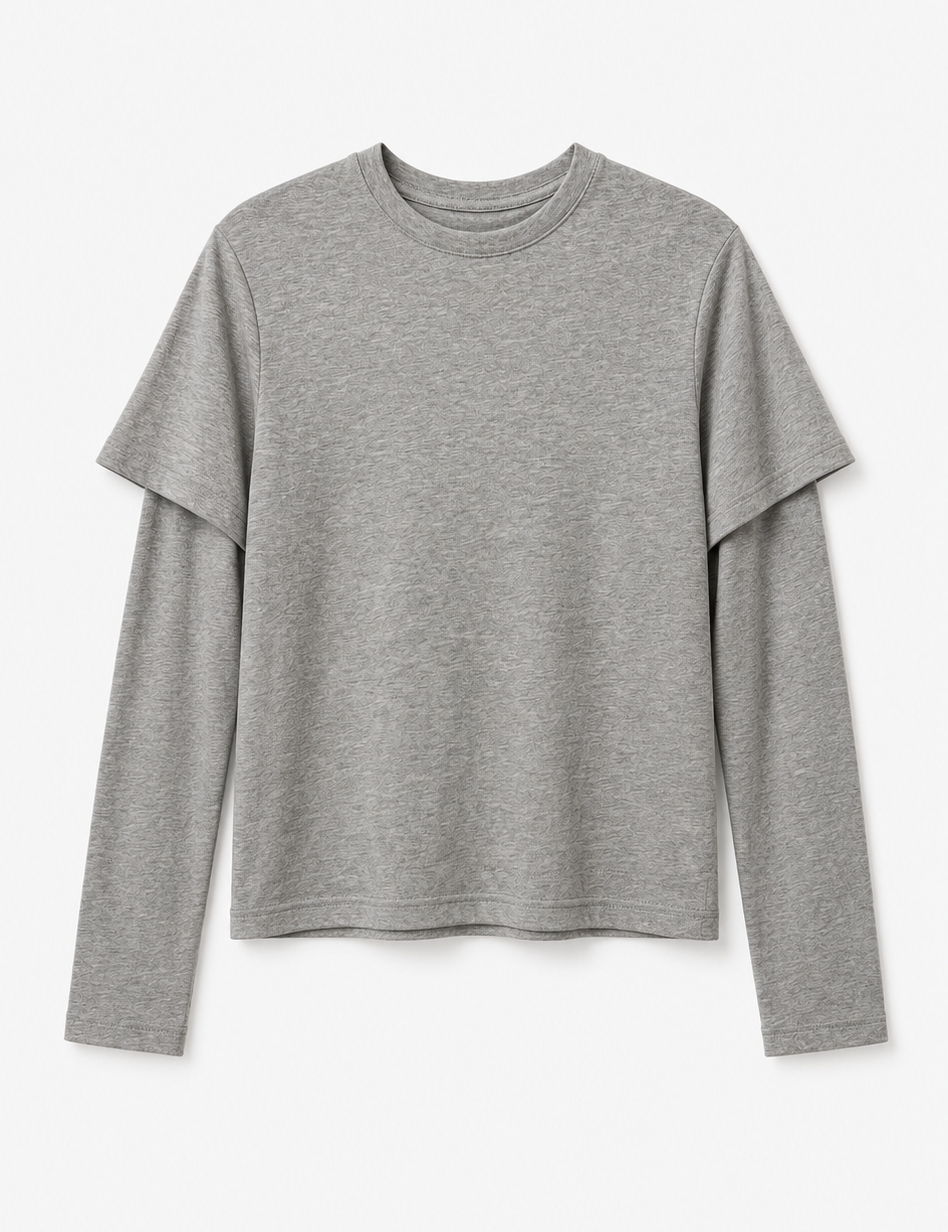 Still Here New York womens 2Tee long sleeve shirt in Heather Grey