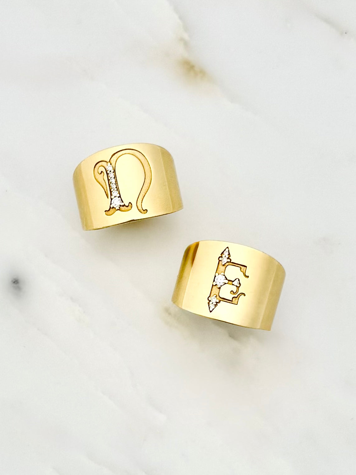 The moonstoned fine jewelry womens 14k yellow gold Diamond Initial Cigar Band