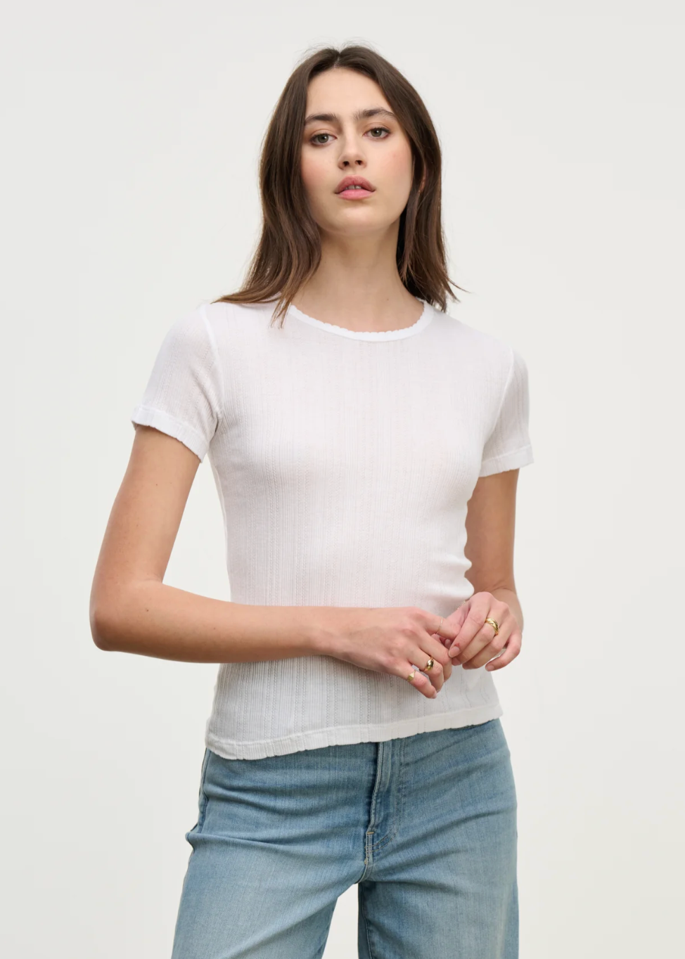 Enati Pointelle Tee in Ecru