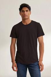 Amaro Crew Neck Slub Tee in Black