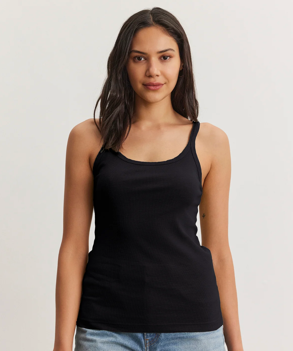 Aliza Ribbed Cotton Tank in Black
