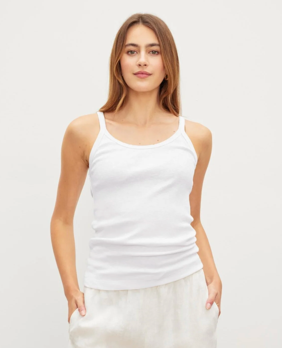 Aliza Ribbed Cotton Tank in White