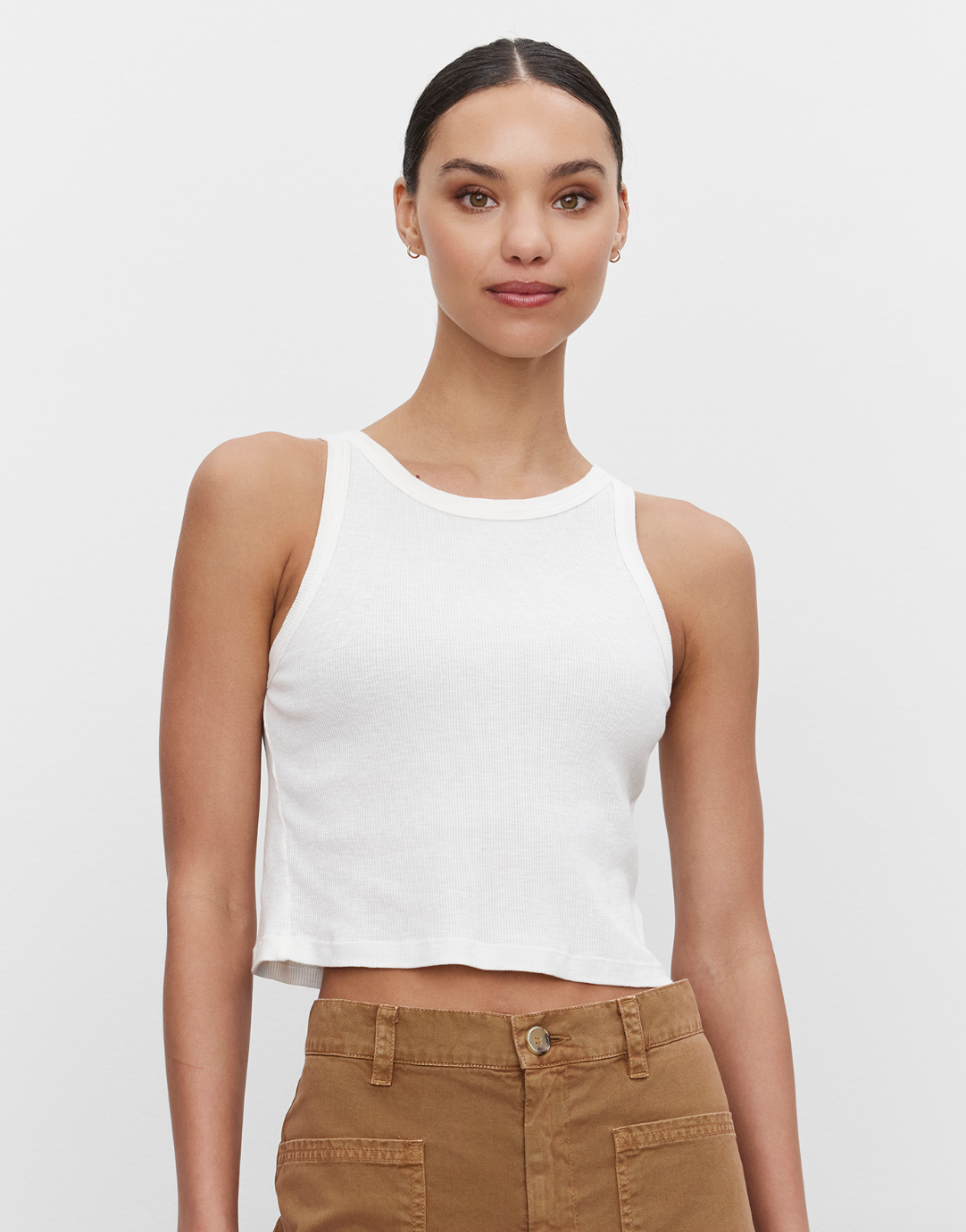 Harla Ribbed Cropped Tank Top in Ecru