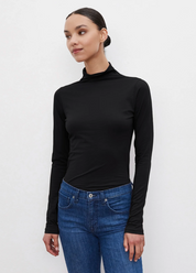 person wearing womens velvet tees Talisia Gauzy Cotton Tee in Black