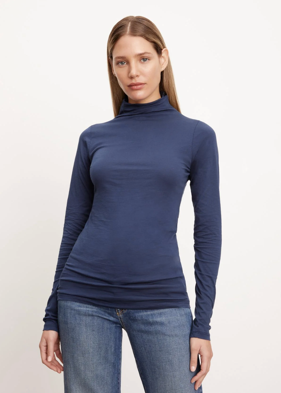 person wearing womens velvet tees graham spencer Talisia Gauzy Cotton Tee in Midnight