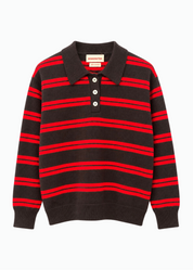 and daughter Edie Stripe Polo Shirt sweater in Dark Brown & Poppy Red