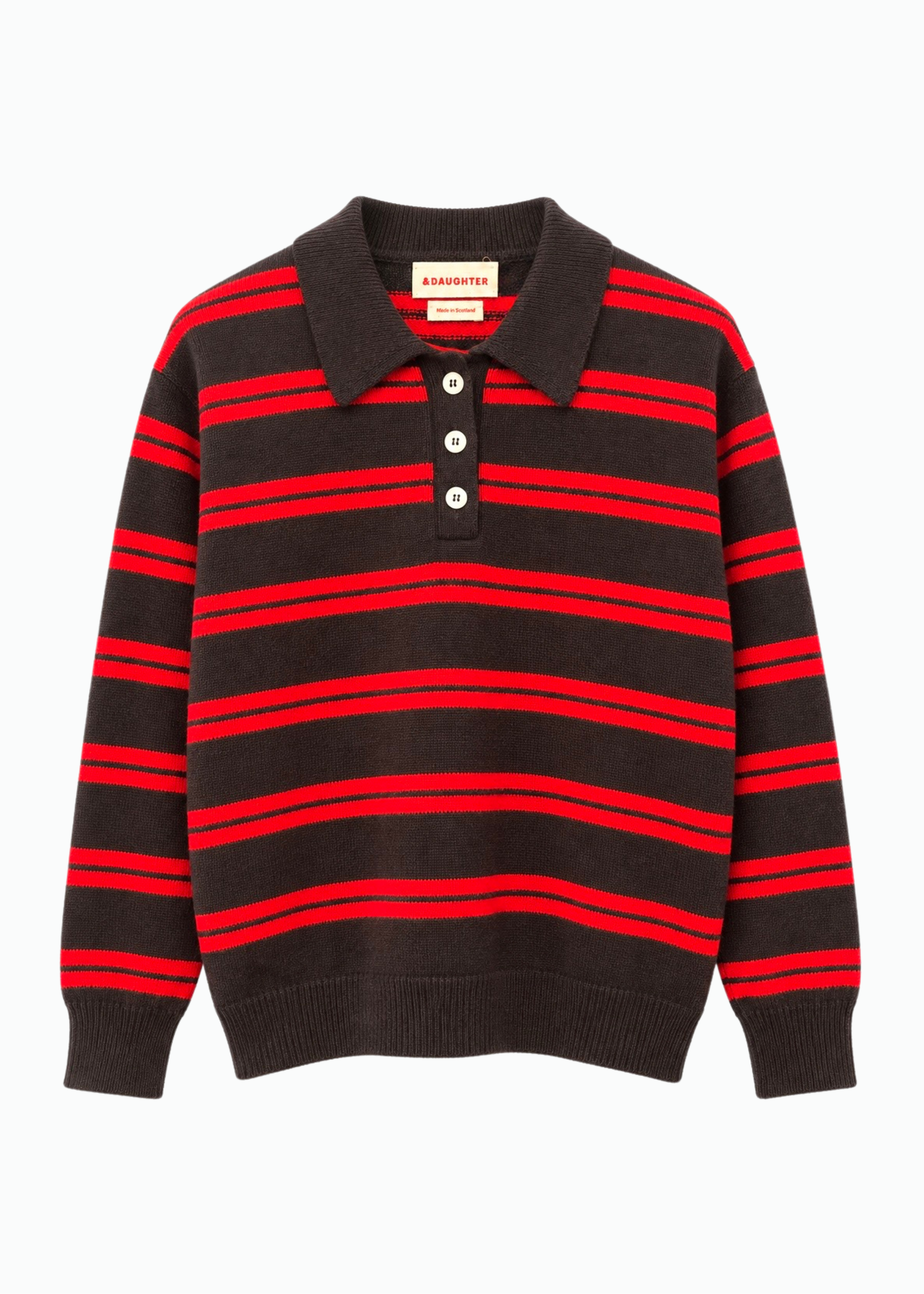 and daughter Edie Stripe Polo Shirt sweater in Dark Brown & Poppy Red