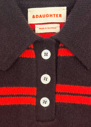 and daughter Edie Stripe Polo Shirt sweater in Dark Brown & Poppy Red