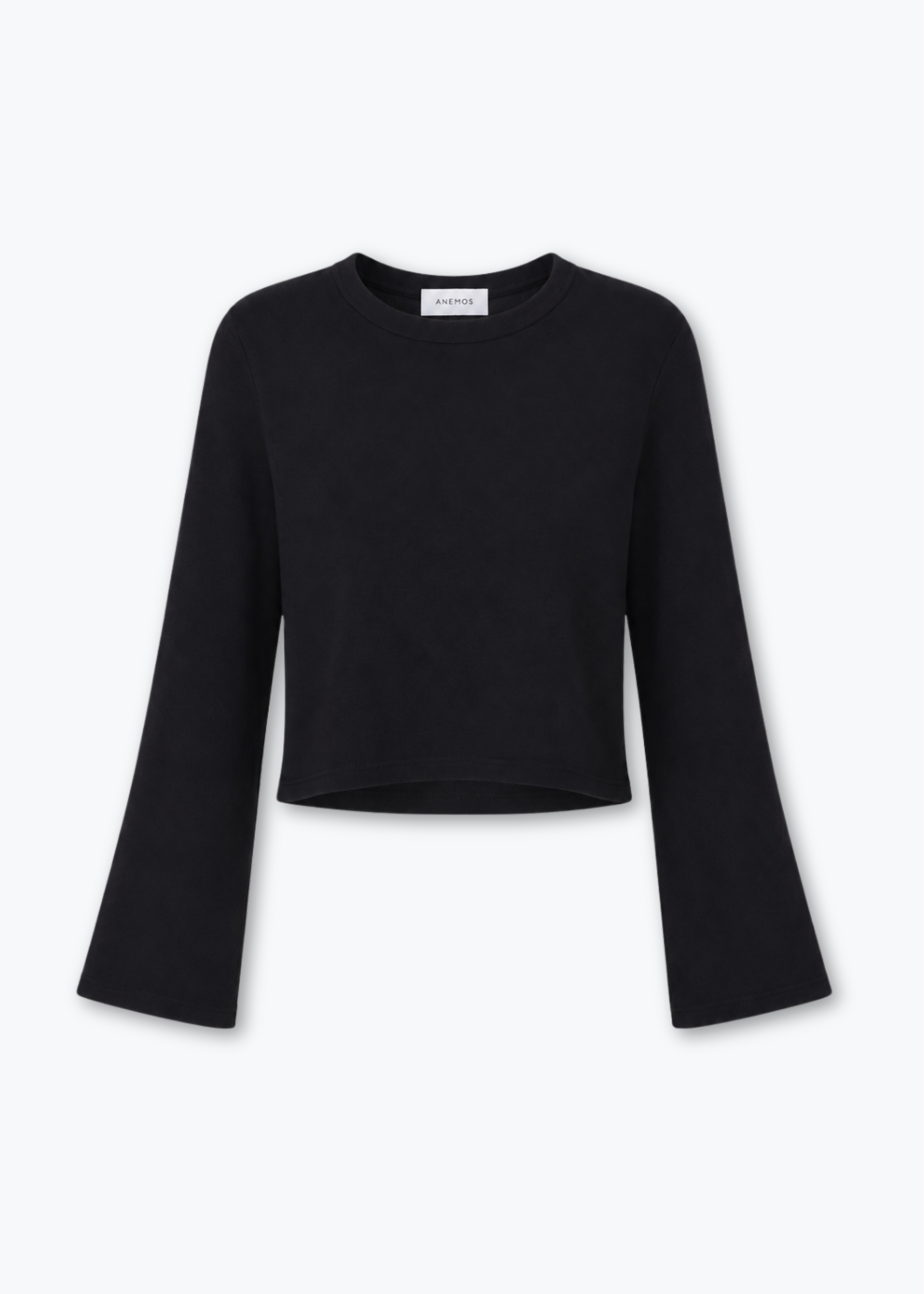 anemos womens Bell Sleeve Boxy Crop Top in Black