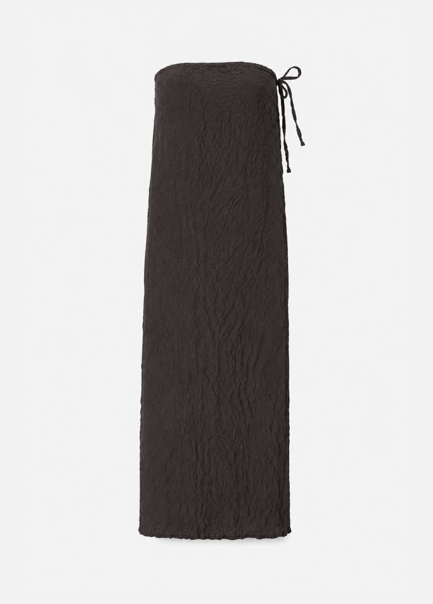 azur womens Crumpled Silk Bustier Long Dress in Charcoal