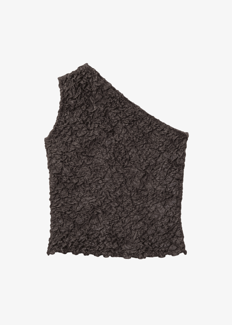 azur womens Crumpled Silk One-Shoulder Top in Charcoal