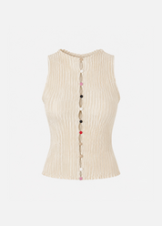 azur womens Plissé Silk Buttoned Top in Off White
