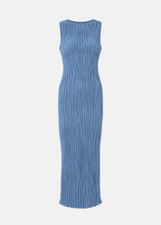 azur womens Plissé Silk Long Tank Dress in Indigo