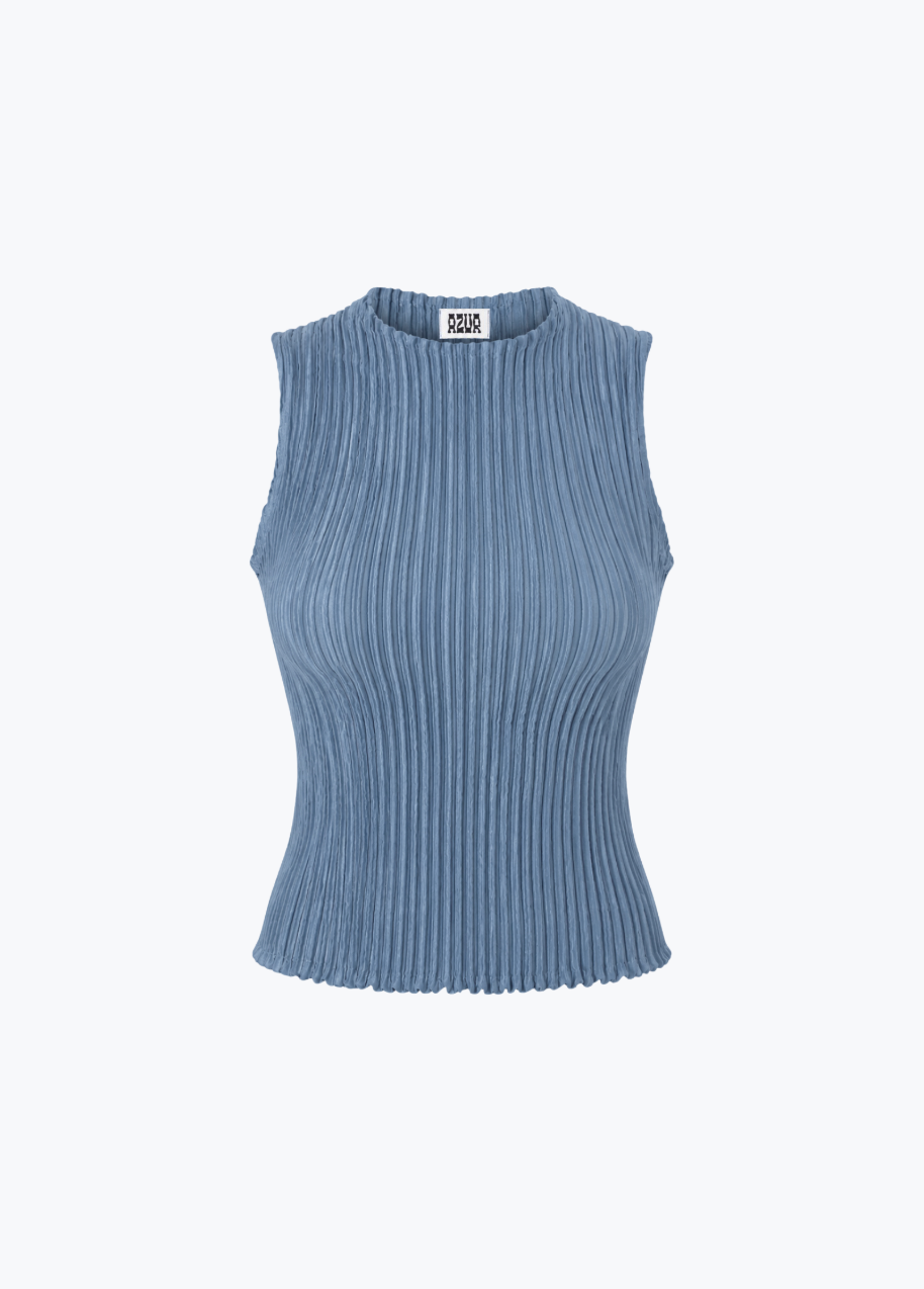 azur womens Plissé Silk Tank in Indigo