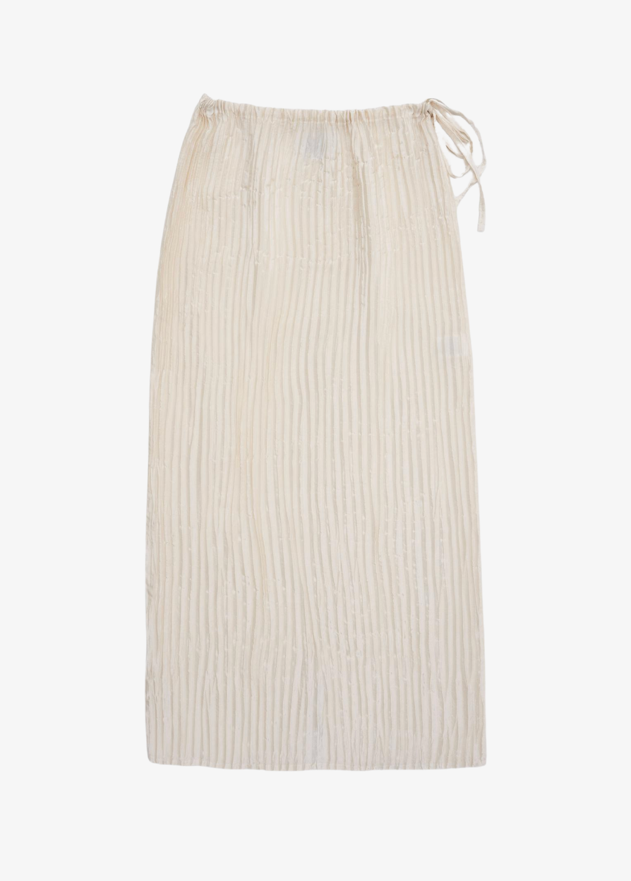 azur world womens Plissé Silk Long Skirt in Off White