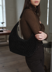 person wearing bembien womens Maja Bag in Black Suede