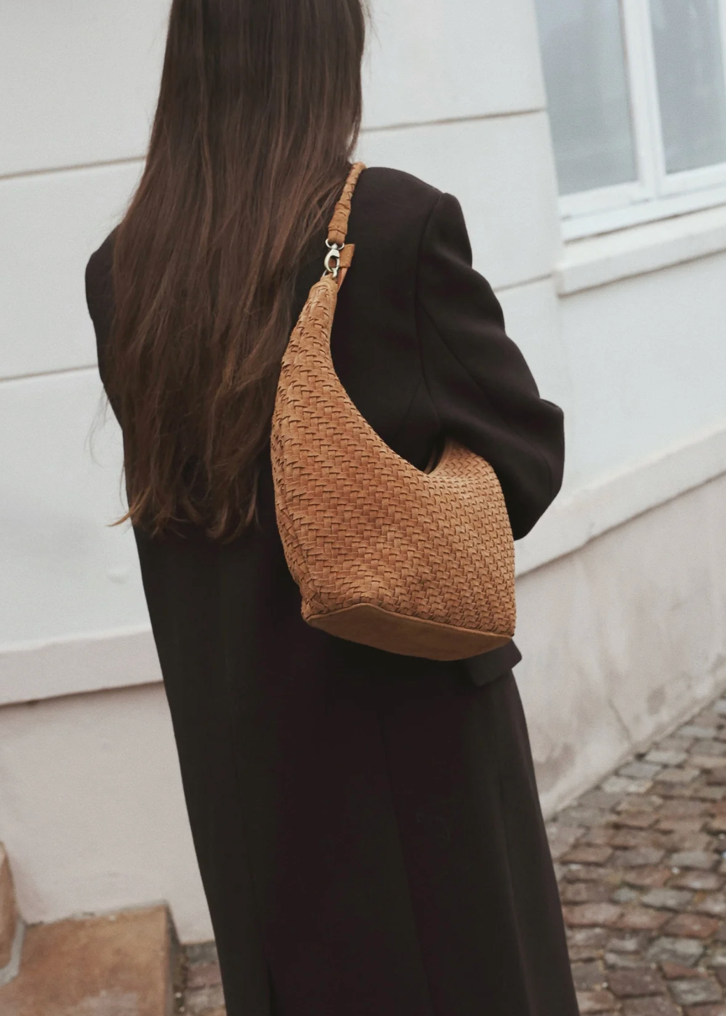 person wearing bembien womens Maja Bag in Copper Suede