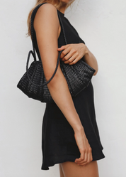 person wearing bembien womens Venera Bag in Black woven leather